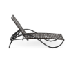 Side view of Velocity cross-weave commercial poolside chaise lounge with Starlight Black aluminum frame, Bronze woven vinyl straps, and adjustable back