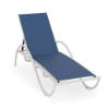 Velocity sling commercial poolside chaise lounge with Sky White aluminum frame, Nautica blue sling fabric, curved arms, and adjustable back