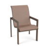 Urban aluminum sling patio dining chair with Textured Espresso frame, Windsor Apricot patterned sling seat and back, and squared armrests