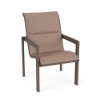 Urban aluminum padded sling patio dining chair with Textured Espresso frame, Windsor Apricot padded sling seat and back, and squared armrests