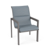 Urban aluminum padded sling patio dining chair with Titanium Gray frame, Kozo Jewel patterned padded sling seat and back, and squared armrests