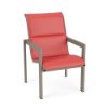 Urban aluminum padded sling patio dining chair with Satin Amber frame, Straw Mat Coral padded sling seat and back, and squared armrests