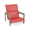 Urban padded sling patio sand chair with Satin Amber aluminum frame, Straw Mat Coral padded sling seat and back, and low-profile design