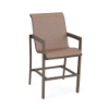 Urban sling commercial patio bar chair with Textured Espresso aluminum frame, Windsor Apricot sling seat and back, armrests, and footrest