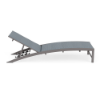 Side view of Urban Loft padded sling commercial chaise lounge with Titanium Gray aluminum frame, Kozo Jewel padded sling fabric, and adjustable back