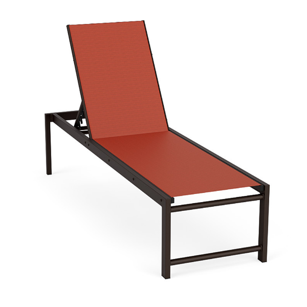 Urban Line ADA accessible sling commercial chaise lounge with Coffee Bean aluminum frame, Metallica Salsa sling fabric, and adjustable back