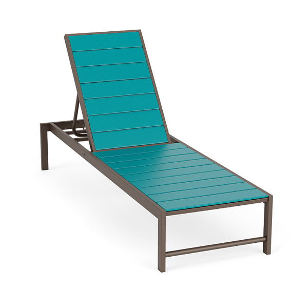 Urban MGP commercial chaise lounge with Textured Espresso aluminum frame, Aruba MGP slats, and adjustable reclining back