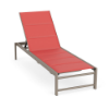 Urban Line padded sling commercial chaise lounge with Satin Amber aluminum frame, Straw Mat Coral padded sling, and adjustable reclining back
