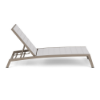 Side view of Urban Pointe MGP commercial chaise lounge with Satin Amber aluminum frame, white MGP slats, and adjustable reclining back