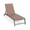 Urban Pointe sling commercial chaise lounge with Textured Espresso aluminum frame, Windsor Apricot sling fabric, and adjustable reclining back