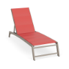 Urban Pointe padded sling commercial chaise lounge with Satin Amber aluminum frame, Straw Mat Coral padded sling, and adjustable reclining back
