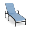 Metro padded sling commercial patio chaise lounge with Starlight Black aluminum frame, Poolside blue padded sling fabric, curved arms, and adjustable back