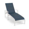 Metro padded sling commercial patio chaise lounge with Sky White aluminum frame, Streamline Azure padded sling fabric, curved arms, and adjustable back