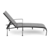 Side view of Metro padded sling commercial patio chaise lounge with Starlight Black aluminum frame, Metallica Platinum padded sling, and adjustable back