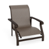 Athens sling commercial patio sand chair with Coffee Bean aluminum frame, Turquesa sling fabric, and curved armrests