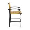 Athens cross-weave commercial patio bar chair with Starlight Black aluminum frame, yellow woven vinyl straps, armrests, and footrest
