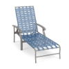Athens cross-weave commercial patio chaise lounge with Platinum aluminum frame, Sky Blue woven vinyl straps, armrests, and adjustable back