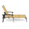 Side view of Athens cross-weave commercial patio chaise lounge with Starlight Black aluminum frame, yellow woven vinyl straps, and adjustable back