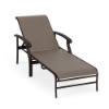 Athens sling commercial patio chaise lounge with Coffee Bean aluminum frame, Turquesa sling fabric, armrests, and adjustable reclining back