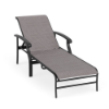 Athens sling commercial patio chaise lounge with Starlight Black aluminum frame, Jazzy Raven sling fabric, armrests, and adjustable reclining back