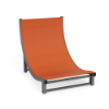 Wave sling commercial patio sand chair with Slate Grey aluminum frame, Snappy orange sling fabric, and curved low-profile seating