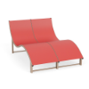 Wave raised double sling commercial chaise lounge with Satin Amber aluminum frame, Straw Mat Coral sling fabric, and contoured two-person design