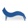 Side view of Wave raised double sling commercial chaise lounge with Steel Blue aluminum frame, Marina sling fabric, and contoured double-wide profile