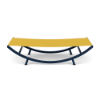 Side view of Coastal Arch commercial sling hammock with Deep Blue Metallic aluminum frame, Lemon Yellow sling fabric, and curved hammock profile