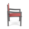 Side view of Coastal sling commercial patio dining chair with Slate Grey aluminum frame and Straw Mat Coral sling seat and back