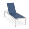 Coastal sling commercial chaise lounge with Sky White aluminum frame, Nautica blue sling fabric, and adjustable reclining backrest
