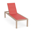 Coastal padded sling commercial chaise lounge with Textured Beige aluminum frame, Straw Mat Coral padded sling, and adjustable backrest