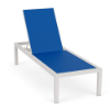 Coastal Luxury XL commercial chaise lounge with Sky White aluminum frame, Marina blue sling fabric, and adjustable reclining backrest