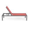 Side view of Coastal Luxury XL commercial chaise lounge with Slate Grey aluminum frame, Straw Mat Coral sling fabric, and adjustable backrest