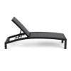 Side view of Coastal Pointe MGP commercial chaise lounge with Textured Charcoal frame, Susquehanna Grey slatted MGP surface, and adjustable backrest