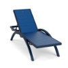 Coastal Arch MGP commercial chaise lounge with Deep Blue Metallic frame, Royal Blue MGP seat and back, curved arms, and adjustable backrest