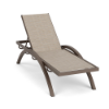 Coastal Arch sling commercial chaise lounge with Textured Espresso aluminum frame, Cane Weave Pacific sling, curved arms, and adjustable backrest