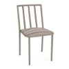 Sonoma aluminum cushioned commercial patio dining chair with Satin Amber frame, patterned Valley Dune seat cushion, and open slat back