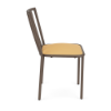 Side view of Sonoma aluminum cushioned commercial patio dining chair with Textured Espresso frame and Canary seat cushion