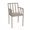 Sonoma cushioned commercial patio dining chair with arms, Satin Amber aluminum frame, patterned Valley Dune seat cushion, and open slat back