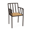 Sonoma cushioned commercial patio dining chair with arms, Coffee Bean aluminum frame, Golden seat cushion, and open slat back