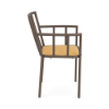 Side view of Sonoma cushioned commercial patio dining chair with arms, Textured Espresso aluminum frame, and Canary seat cushion