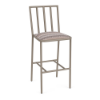 Sonoma cushioned commercial patio bar chair with Satin Amber aluminum frame, patterned Valley Dune seat cushion, tall slat back, and footrest
