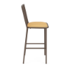 Side view of Sonoma cushioned commercial patio bar chair with Textured Espresso aluminum frame, Canary seat cushion, and integrated footrest
