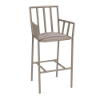 Sonoma cushioned commercial patio bar chair with arms, Satin Amber aluminum frame, patterned Valley Dune seat cushion, and footrest