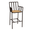 Sonoma cushioned commercial patio bar chair with arms, Coffee Bean aluminum frame, Golden seat cushion, open slat back, and footrest