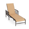 Sonoma commercial sling chaise lounge with arms, Coffee Bean aluminum frame, Dupioni Apricot sling seat and back, and adjustable backrest