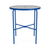 36-inch Sundance commercial acrylic patio bar table with Marina blue aluminum frame, round acrylic top, and center umbrella hole