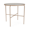 42-inch Sundance round commercial acrylic patio bar table with Textured Antique Beige aluminum frame, clear textured top, and umbrella hole