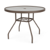 36-inch Sundance round commercial acrylic patio dining table with Textured Espresso aluminum frame, acrylic top, and center umbrella hole