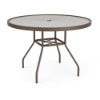 42-inch Sundance round commercial acrylic patio dining table with Textured Espresso aluminum frame, textured acrylic top, and center umbrella hole